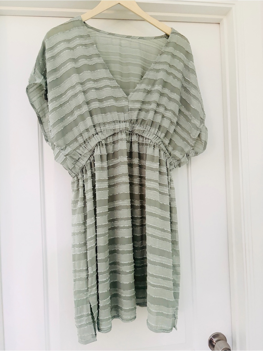 NWT Cupshe Light Sage Green V-Neck Textured Swim Coverup XL